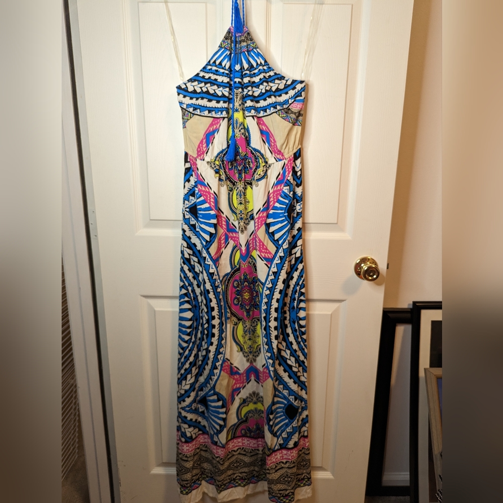 Flying Tomato Pink And Blue multicolor Halter dress size large